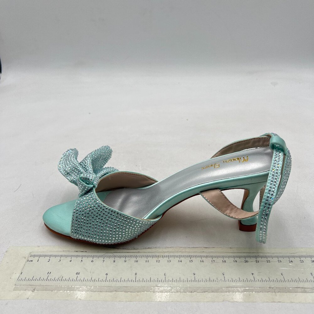 Milooey shoes Light Green Rhinestone Bow Crystal Ankle Strap High Heels Sandal